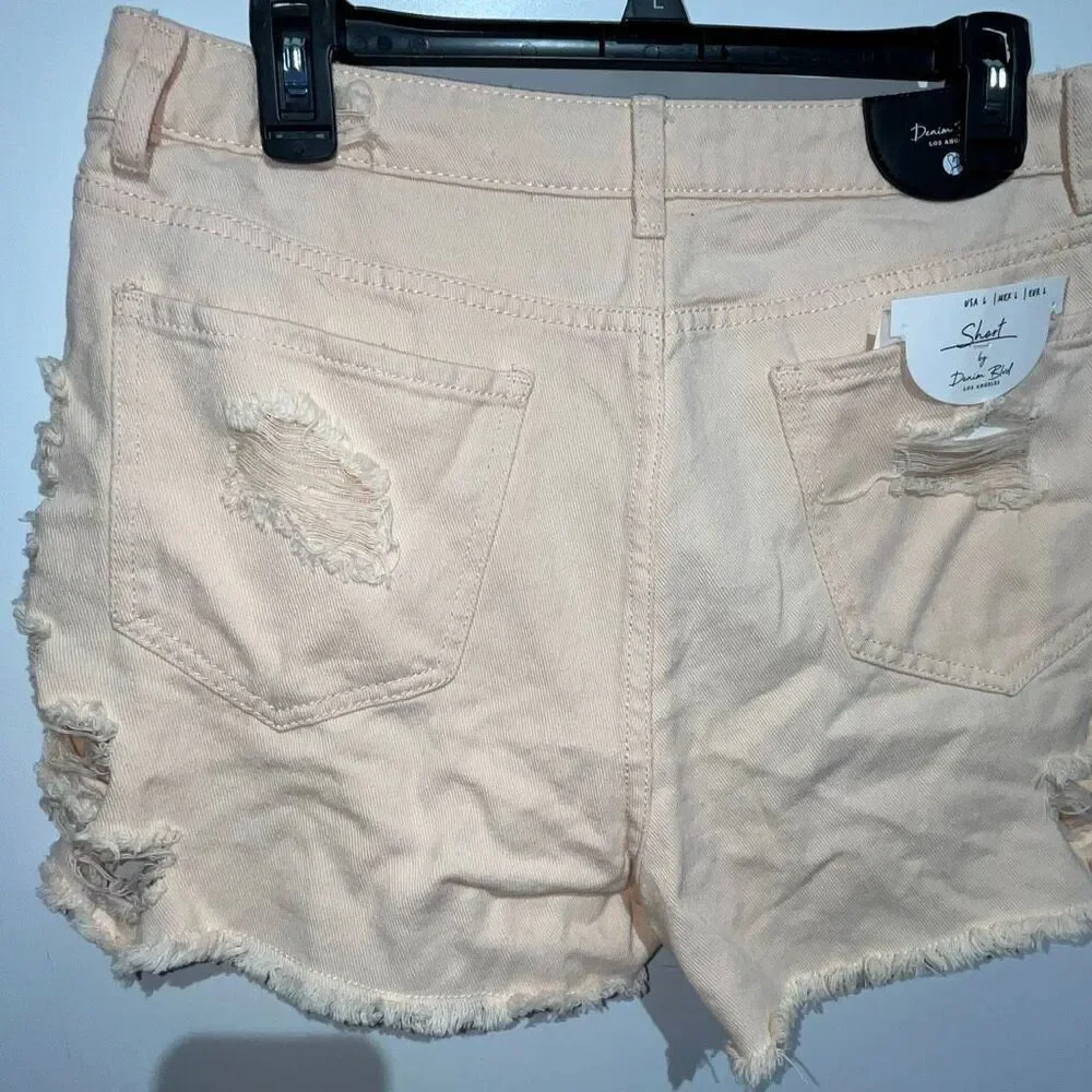 Denim Blvd Los Angeles Womens Light Pink Distressed Frayed Jean Shorts Large NWT